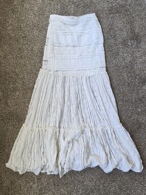 Dani Collection White Lace Tiered Maxi Skirt